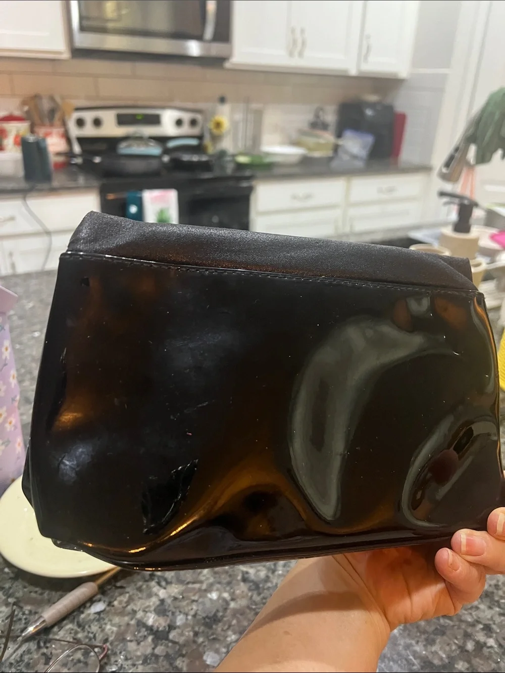 Yves Saint Laurent Black Patent Leather Makeup Pouch with YSL Zip Pull